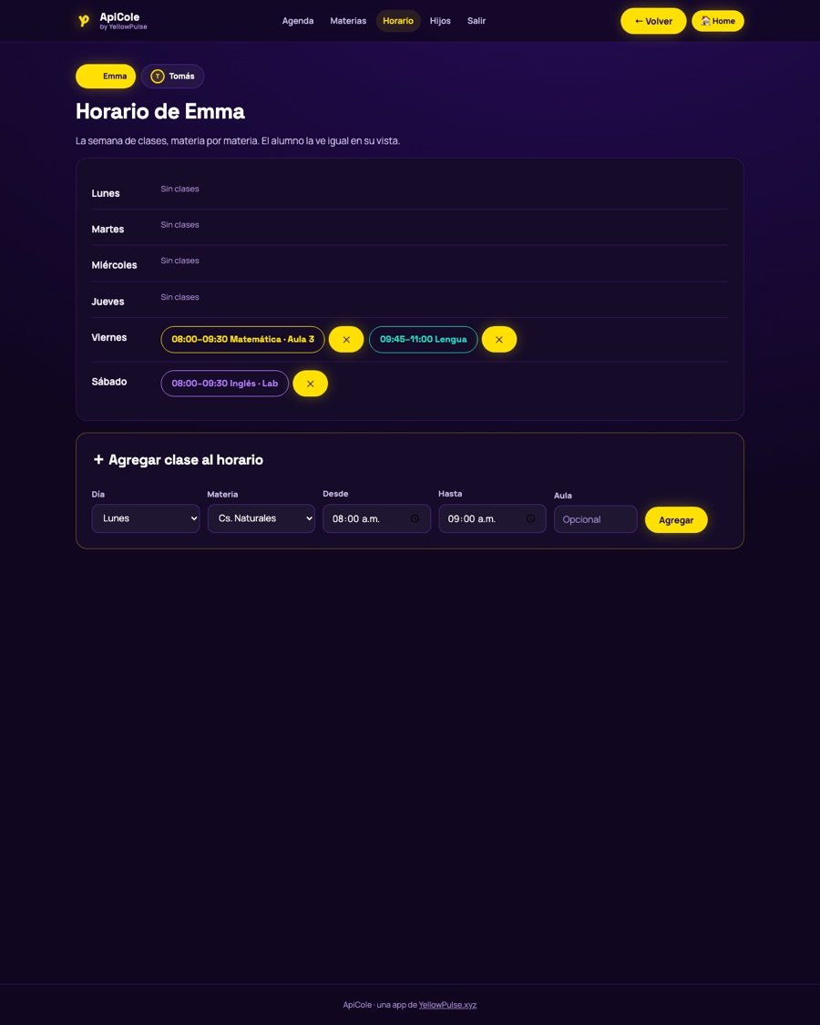 Armá el horario semanal — ApiCole