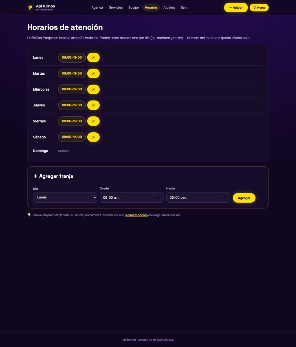 Definí tus horarios — ApiTurnos